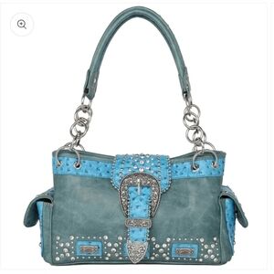 Montana West Teal and Blue Studded Concealwd Carry Shoulder Bag